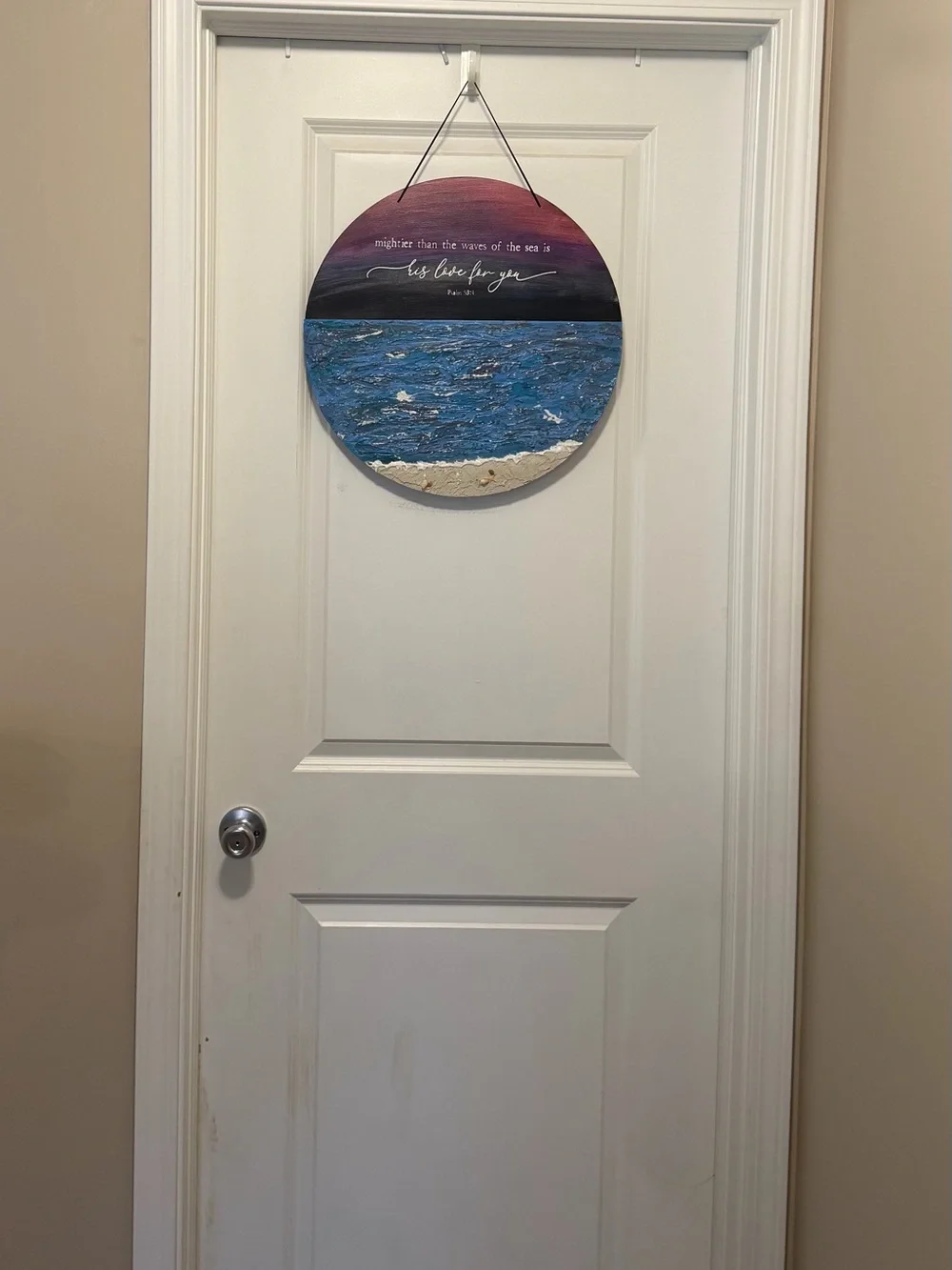 Coastal Round Wall Art - Blue and Purple Inspirational Ocean Sign 18